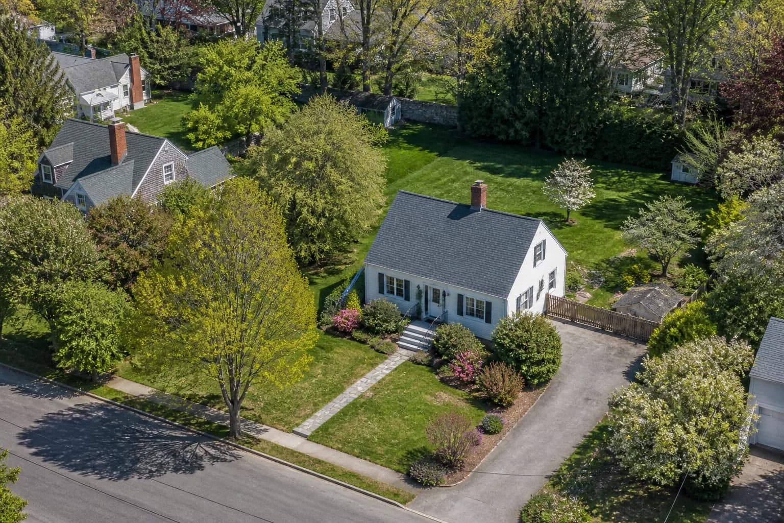 A home and backyard viewed from above